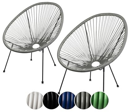 sunnypillow 2er Set Acapulco Gartenstühle - gemütlicher Loungesessel für Wohnzimmer, Terrasse, Garten, Balkon Sessel Stuhl - Korbsessel Gartensessel im Retro Design - Outdoor/Indoor - Grau