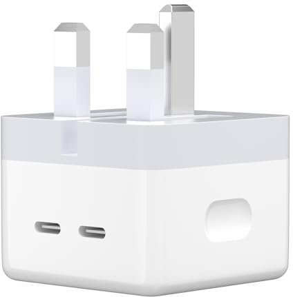 Newding 40W USB C Plug Fast Charger for Phone 16 15 14 13 12, Samsung Galaxy, Google, Xiaomi, Redmi, Honor, Motorola, OnePlus, 2-Port Type C Plug UK Adapter (NO Cable)