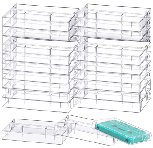 Wenqik 30 Stück Audio-Kassetten-Aufbewahrungskoffer, Kunststoff-Kassettenhüllen, blanko, Sprachaufnahme, Kassettenhalter, transparent, Musik-Kassetten-Box, Organizer,