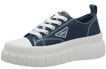 s.Oliver Damen Plateau Sneaker aus Stoff Bequem, Blau (Denim), 40 EU