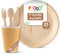 FOOGO Green 125pcs Disposable Palm Leaf Plates, Paper Cups and Wooden Cutlery Set, FSC® Certified, 25x Large Round Plates, 25x Cups, 25xForks, 25xKnives, 25x Spoons, Strong Eco Friendly