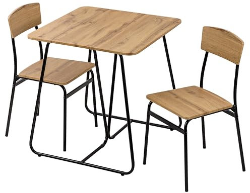 Baroni Home Juego Mesa de Cocina con 2 Sillas de Comedor, Conjuntos de Mueble de 3 Piezas, diseño Moderno, Ligero, Restaurante, balcón, MDF y Acero, Montaje fácil, Negro Efecto Roble