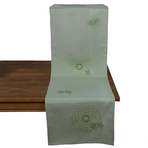 Läufer Tischdecke Leinen-Optik Bestickt Deko Esszimmer Serie Pusteblume Tischwäsche Stickerei Blumen Ornamente Tischband Typ887 Tischläufer 40x140 cm Mint