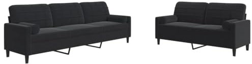 vidaXL Sofagarnitur 2-TLG., Polstersofa mit Kissen Nackenrollen, Sitzgruppe für Wohnzimmer, Loungesofa Sessel Sofa Couch Garnitur, Schwarz Samt