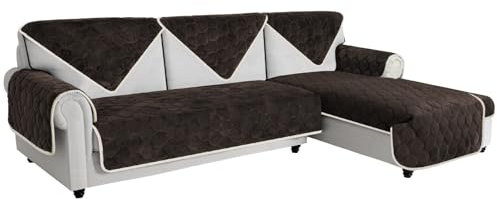 Easy-Going Luxuriöser Samt Sofa Couch Überzug 3 Sitzer, 1 Stück Rutschfester Sofabezug Ecksofa L U Form, Waschbarer Sofaschutz Hund Katze, Sofa Chaiselongue Cover, 70x180 cm/28x70 in, Schokolade