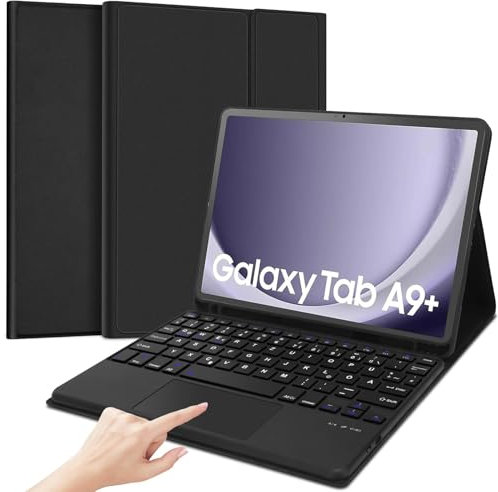 Samsung Tablet A9 Plus Tastatur - Galaxy Tab А9+ 2023 11 Zoll, Abnehmbar Tastatur Schutzhülle mit Pencil Halter für Samsung Galaxy Tab A9+ 2023 SM-X210/X215/X216, QWERTZ Deutsches (Schwarz-Touchpad)