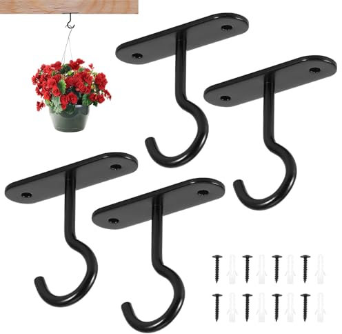 BTBHIHO Confezione da 4 ganci da soffitto per appendere piante, ganci da soffitto in metallo con viti, ganci da parete per vasi di fiori, lampade, mangiatoia per uccelli e come decorazione per la