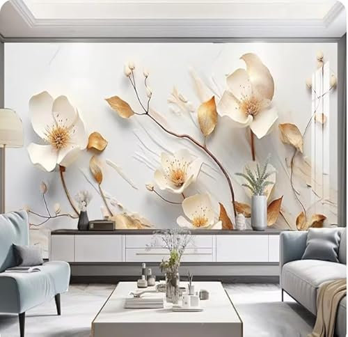 XDOUBAO Papier peint Fleurs blanches Fond Mural Salon TV Canapé Décor à la maison, 3D, 150x105cm