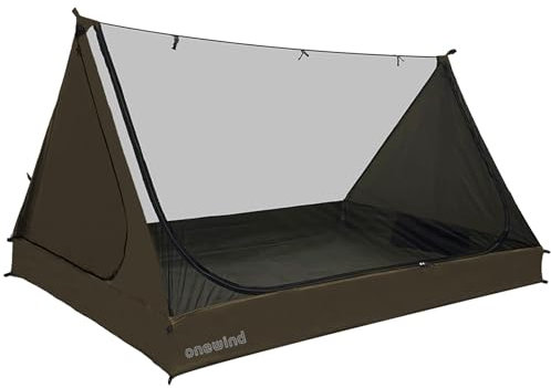 onewind Tienda de campaña de malla para 2 personas, 2 aberturas, tienda interior para lona, ultraligera, para bastón de senderismo, tienda de campaña de malla con suelo impermeable para bañera