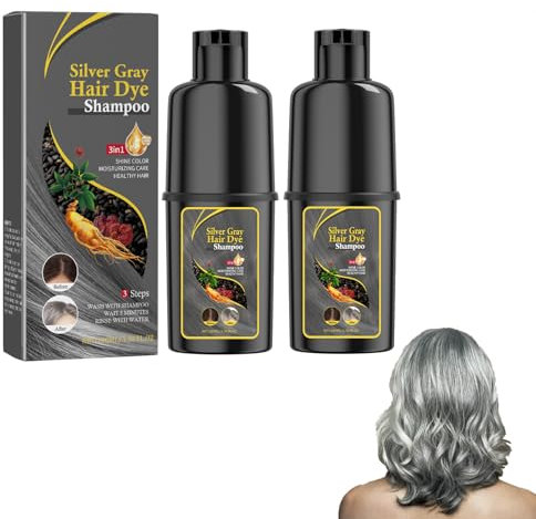 Hair 100ml*2 Haarfarbe Shampoo Silber,Instant Silberne Graue Haare färben S-hampoo,100% Grauabdeckung- Einfach & schnell,Anti Grau Shampoo,Haarfärbeshampoo für Männer & Frauen