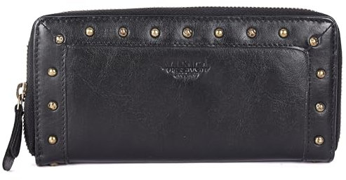 VILENCA HOLLAND Vintage Geldbörse aus echtem italienischem Leder, Boho-Stil, Nieten, Münzgeldbörse mit Reißverschluss und Kreditkartenetui für Damen, Schwarz, Schlicht und minimalistisch