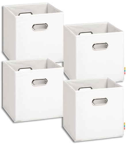 Storanda | 4er Set Aufbewahrungsbox 28x28x28 cm | Beiseitig Breite Griffe | Stabil & Faltbar | Regalbox für Würfelregal | Weiß