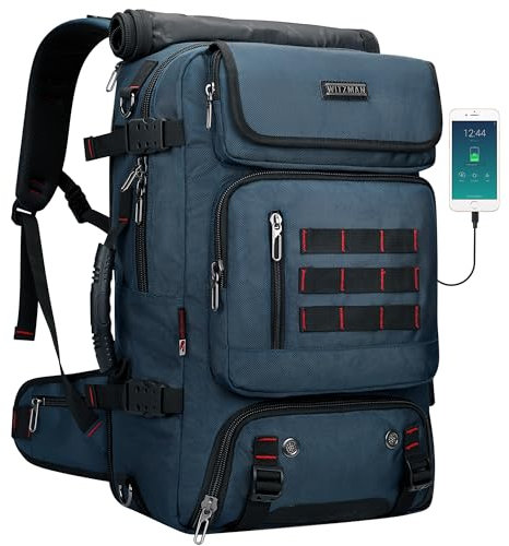 WITZMAN Reiserucksack Herren Groß Convertible Nylon Reisetasche Reiserucksack Handgepäck Flugzeug Fit 17 zoll Laptop（B682 Blau）