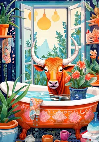 Bilder Rinder Leinwand Mit Kiefer Holzrahmen Moderne Wandbilder Wohnzimmer,Kunstdruck Wandbilder Deko Gemälde Für Wohnzimmer Schlafzimmer,Bilder Wohnzimmer,Leinwandbild 15X20Cm