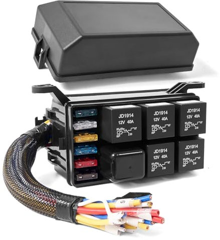 Shelly Relais Profi-Set mit ​12V Sicherungskasten | 40A 5-Pin-Relaisbox inkl. 4mm² Roter Eingangsanschluss (Batterie+) & 2,5mm² Gelb/Grün/Schwarz/Weiß/Blau Kabel | ​12V Sicherungskasten Wasserdich