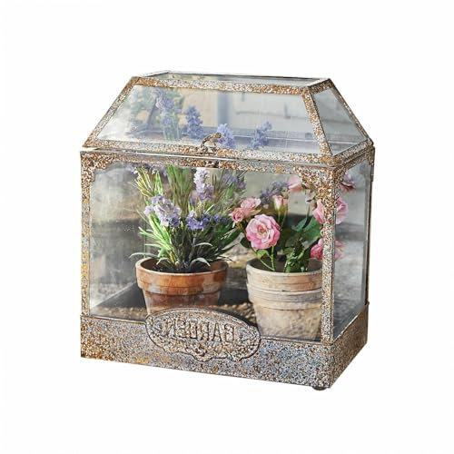 Loberon Gewächshaus Solivine - Lichtdurchflutete Präsentation - Aufklappbarer Deckel - mit Antik-Finish - Gartendekoration - Eisen - Glas, antikblau