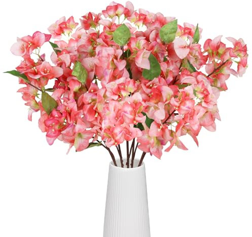 INSUNSIX Sunset Faux Bougainvillea Plant 5 Pcs Silk Bougainvillea Branches with Long Stem for Tall Vase Wedding Aisle Front Door Outdoors Decor Office Home Living Room Arrangement