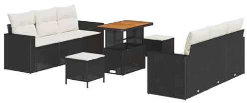 vidaXL 9-teiliges Garten-Sofa-Set mit Kissen in Schwarz und Creme, aus Poly-Rattan. Ideal für entspanntes Sitzen im Freien, perfekt für Lounges und Moderne Terrassen.