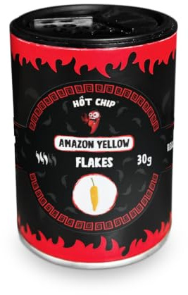 HOT CHIP Amazon Yellow Chili-Flocken – 30g – Fruchtig & Zitrusartig – 70.000 SHU – Gelbe Chilis aus Mexiko – Für Salate, Gemüse, Desserts