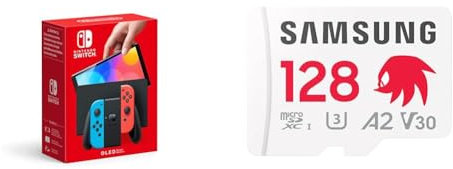 Nintendo Switch-Konsole (OLED-Modell) Neon-Rot/Neon-Blau + Sonic microSD Karte