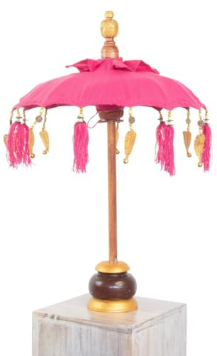 Oriental Galerie Kleiner Tischschirm aus Bali Garten Schirm Dekoration Party Partyschirm Handarbeit Orient Dekoschirm ca. 40 cm Pink Gold