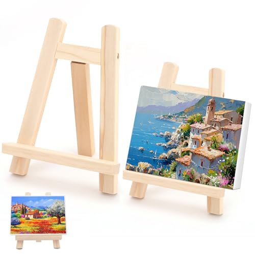 2 Stück Mini Staffelei Holz 20 X 28cm, Staffelei Klein für Tischdekorationen, Tischstaffelei Holz für Den Tisch, Bilderständer für Ausstellung von Malerei, Zeichnung, Bilderrahmen (20×28cm, 2pcs)
