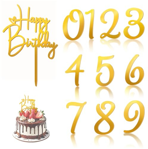 NISENTIA 11 Stück Happy Birthday Tortendeko Zahlen 0-9 Acryl, Happy Birthday Deko Torte, Tortendeko Geburtstag Cake Topper, Kuchendeko Geburtstag, Kuchen Deko für Geburtstagsfeiern Hochzeit