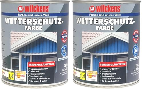 Wilckens Wetterschutzfarbe seidenglänzend, 750 ml, RAL 9010 Reinweiß (Packung mit 2)
