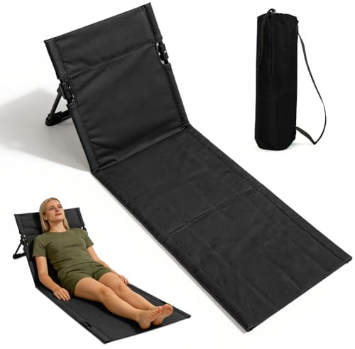 Zinueen Bodenstuhl Klappbar, Strandliege Klappbar Leicht mit Rückenlehne – Sitzkissen & Liegenauflage als Faltbarer Strandkorb & Floor Chair für Garten, Strand, Camping (Schwarz)