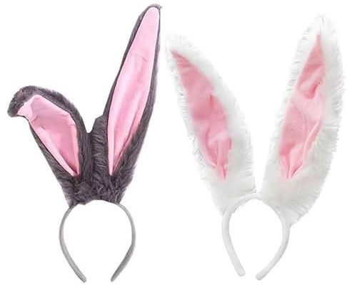 ALEGRE® Hasenohren Haarreif Weiß Grau, 2 Stk Hasenohren Deko Ostern, Niedliche Hasen Ohren Haarbänder, Plüsch Osterhasen Ohren, Osterhasenohren für Ostern Party,Karneval,Halloween,Tier Cosplay Zubehör