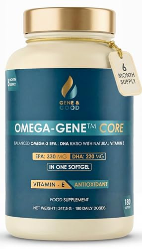 GENE & GOOD® Oméga 3 Huile de Poisson + Vitamine E | 180 Softgels – Cure 6 Mois | Oméga 3 DHA EPA | Haute Concentration | Antioxydant Naturel | Cognition & Système Immunitaire | Fabrication EU