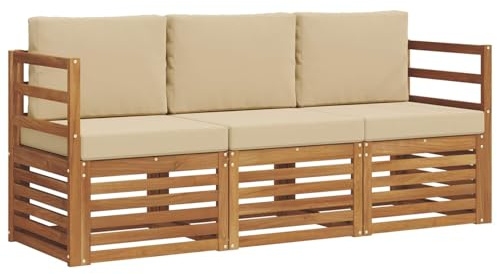 vidaXL Sofagarnituren 3 pcs Natur und Beige Massivholz Akazie, Moderne Gartenmöbelsets, wetterfeste Sitzmöbel, Akazien-Sofa, Flexible Lounge-Lösungen für die Terrasse