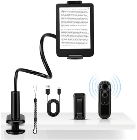 VeftBltrem Schwanenhals-Halterung für Kindle-Lesen im Bett mit Fernbedienungs-Seitenwender,Tablethalter mit Page Turner, Ebook Umblätter Zubehör für Reader Ständer, Ideal Halter für Bett