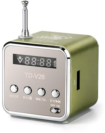 Mini Radio TD-V26 Digital Radio Small Radios, Matcha Green | MP3 MP4 FM Music Stereo Player Portable Mini Speaker with Headphone Jack Cable Support TF Card and U Disk USB Player