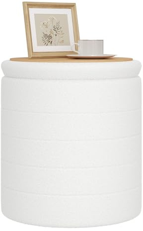 WOLTU Taburete Almacenamiento, Baúl Plegable con Tapa Reversible, Taburete Otomano en Tejido Polar Teddy, Reposapiés para Cama y Sofá, en Salón y Dormitorio, φ 40,5 x Al 43 cm, Blanco