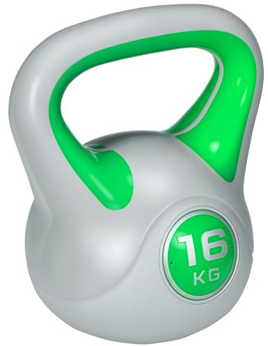 SPORTNOW Kettlebell 16 KG Bodenschonende Kugelhantel für Fitness Grün