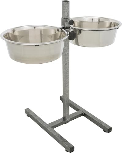 TRIXIE Bar pour chien avec 2 gamelles en acier inoxydable - hauteur réglable - blocage de la gamelle et protection contre les claquements - pieds en caoutchouc réglables - lavable au lave-vaisselle - métal/inox - 2 x 4,5 l - ø 29 cm - 24923