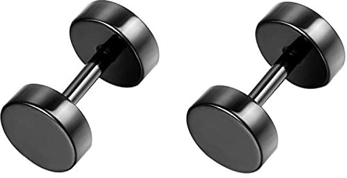 Flongo Männer Ohrstecker Frauen Ohrringe, 9mm Edelstahl Gestüt Stecker Flach Ohrringe Ohrstecker Knopf Ohrhänger Schwarz Taper Fake Plug Tunnel Ohrstecker Piercing Herren,Damen