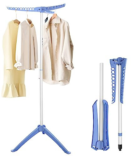CellDeal Foldable Clothes Rail Sturdy Foldable Clothes Airer Hangaway Clothes Hanger Stand Three Arms Clothes Drying Rack Indoor Outdoor 30 Hangers 23X23X56in