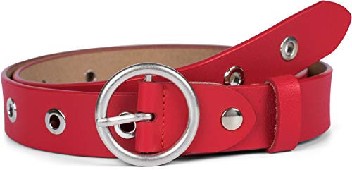 styleBREAKER Damen Leder Gürtel mit Nieten und glänzender Oberfläche, Echtleder, kürzbar 03010103, Farbe:Rot, Größe:100cm