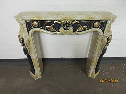 Kaminumrandung Kaminverkleidung Rokoko Cararabeigemarmoriert mit Cararablueperleinlage mit Gold Kamin Umrandung Breite115cm Farbe: Cararaweißfarbmarmoriert mit Cararablueperleinlage mit Gold