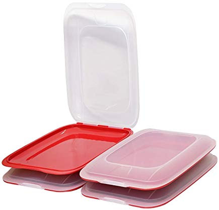 Design 4X Aufschnittboxen/Frischhalteboxen/Frischhaltedose stapelbar in der Farbe Rot geeignet für Aufschnitt wie Wurst und Käse und vieles mehr in der Größe 25x17x3.3cm