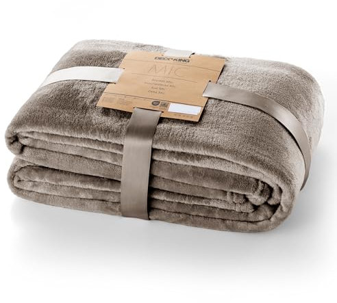 DecoKing Coperta Plaid Pile 70 x 150 cm per Letto Singolo Calda Accogliente e Spessa in Morbido Velluto Per Letto Divano Sedia Tutte le Stagioni Cappuccino Mic