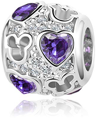 MiniJewelry Ciondolo da donna a forma di topolino verde, viola, verde, con pietre portafortuna per bracciali, collane, ciondoli per braccialetti Pandora, famiglia, Natale, compleanno, figlia, sorella,