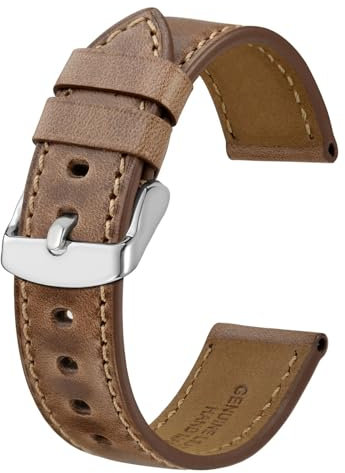 BISONSTRAP Uhrenarmband 23mm, Premium Leder Uhrenarmbänder für Herren und Frauen-Braun/Silberne Schnalle
