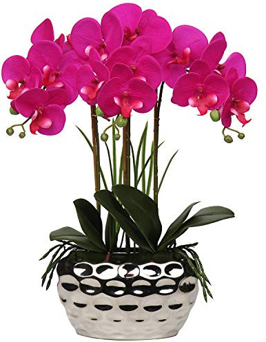 44CM Künstliche Orchideen Phalaenopsis Kunstblumen wie Echt Dekorative Orchidee Bonsai Kunstpflanze Arrangement im Keramiktopf für Tisch Wohnzimmer Wohnkultur Dekoration