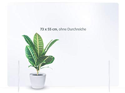 reflecto Spuckwand | 100cm oder 73cm breit | Thekenaufsatz mit Durchreiche | Nies- und Spuckschutz gegen Tröpfcheninfektionen | transparente 5mm Kunststoffbarriere (73 x 55 cm, ohne Durchreiche)