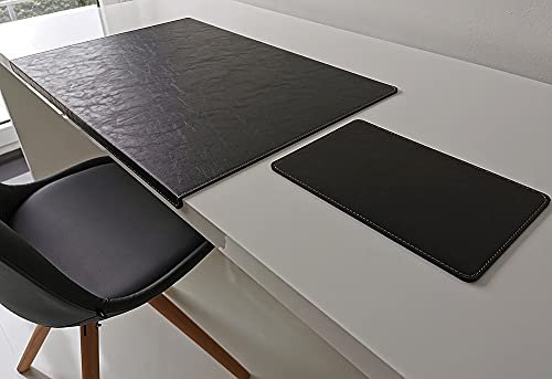 Gewinkelte Schreibtischunterlage mit Kantenschutz und Mauspad in Lora Leder 90 x 47 Schwarz