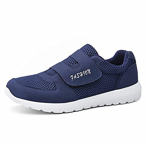 ERLINGO Casual Comfort Walking Shoes, Flats Non-Slip Sneakers Elderly Safety Widening Walking Shoes Light Weight Strap Comfort Sneakers for Men Women Blue