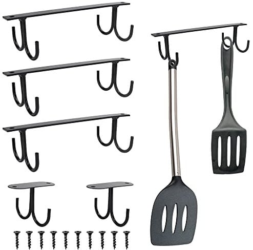 GIRAFEDA 5 Sets Mug Holder Under Cabinet Hanging Rack Coffee Cup Hangers 16 Hanging Cup Holder Under Shelf Tea Cup Organizer with Screws for Mugs, Coffee Cups and Kitchen Utensils Display (Black)